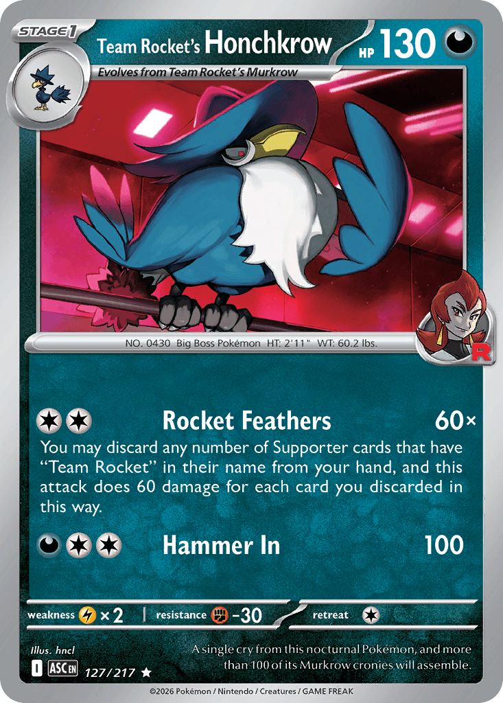 Team Rocket's Honchkrow Ascended Heroes card