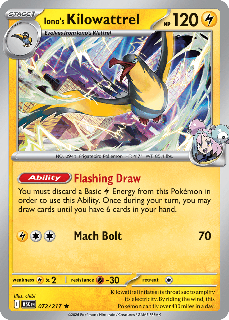 Iono's Kilowattrel Ascended Heroes card